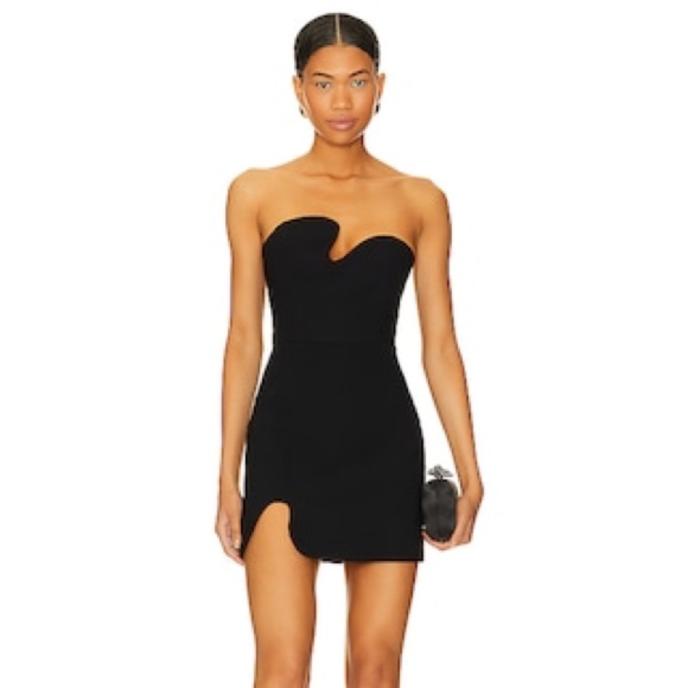 Amanda Uprichard Strapless Black Puzzle Mini Dress